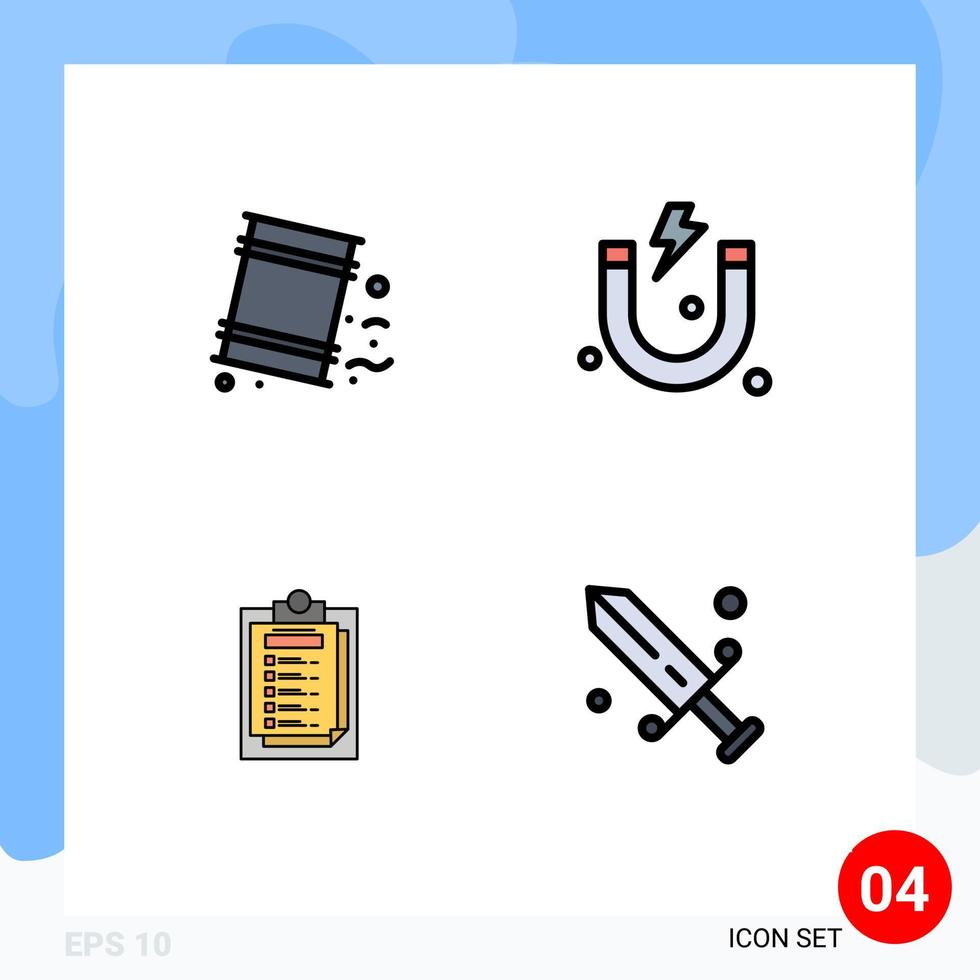 Modern Set of 4 Filledline Flat Colors and symbols such as barrels report pollution science competition Editable Vector Design Elements