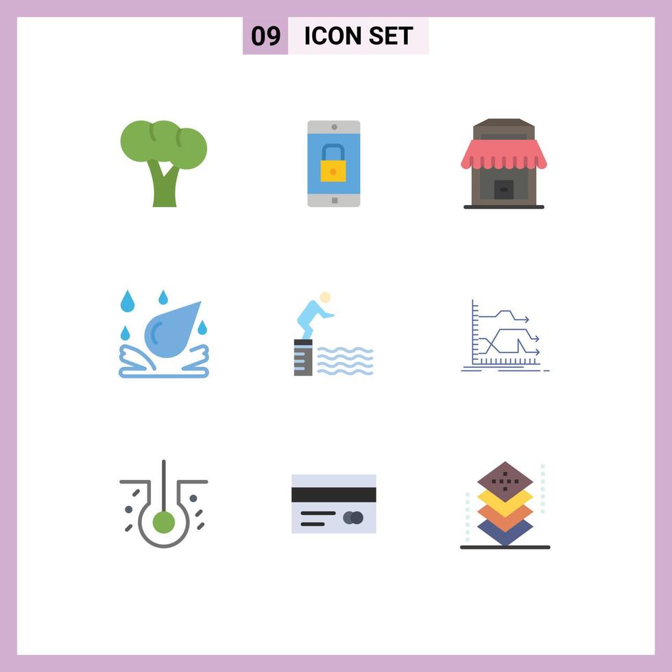 9 Flat Color concept for Websites Mobile and Apps platform diving mobile application element water drop Editable Vector Design Elements