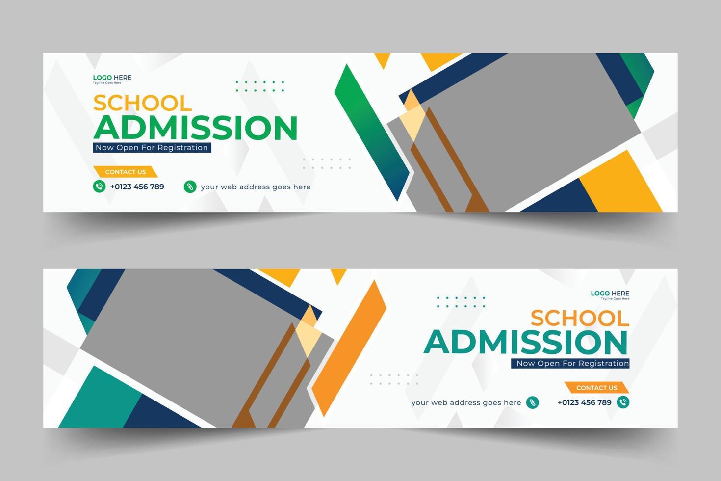 School admission linkedin cover banner design template vector