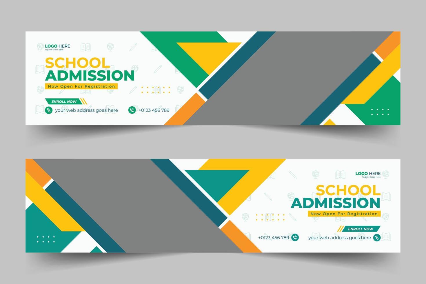 diseño de banner de portada de linkedin de admisión a la escuela vector
