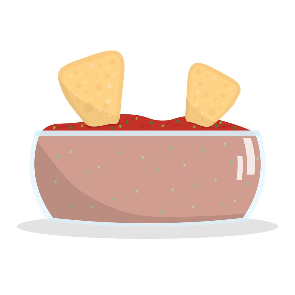 Nachos corn chips with red salsa sauce icon vector. Mexican corn tortilla chips with salsa dip icon isolated on a white background vector