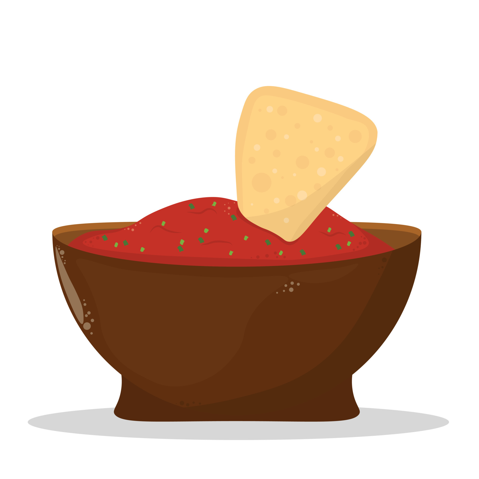 chips de maíz nachos con vector de icono de salsa salsa roja. chips de