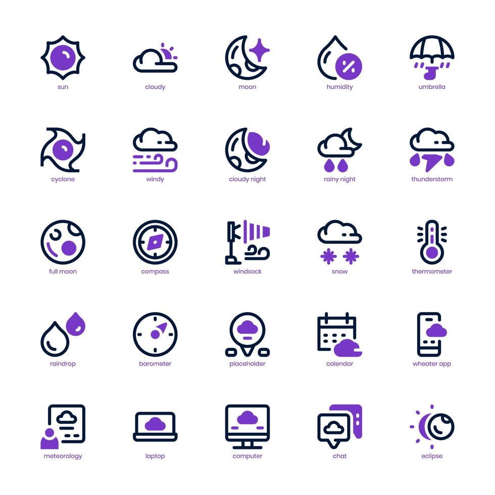 paquete de iconos meteorológicos para su sitio web, móvil, presentación y diseño de logotipo. icono del tiempo línea mixta y diseño sólido. ilustración de gráficos vectoriales y trazo editable. vector