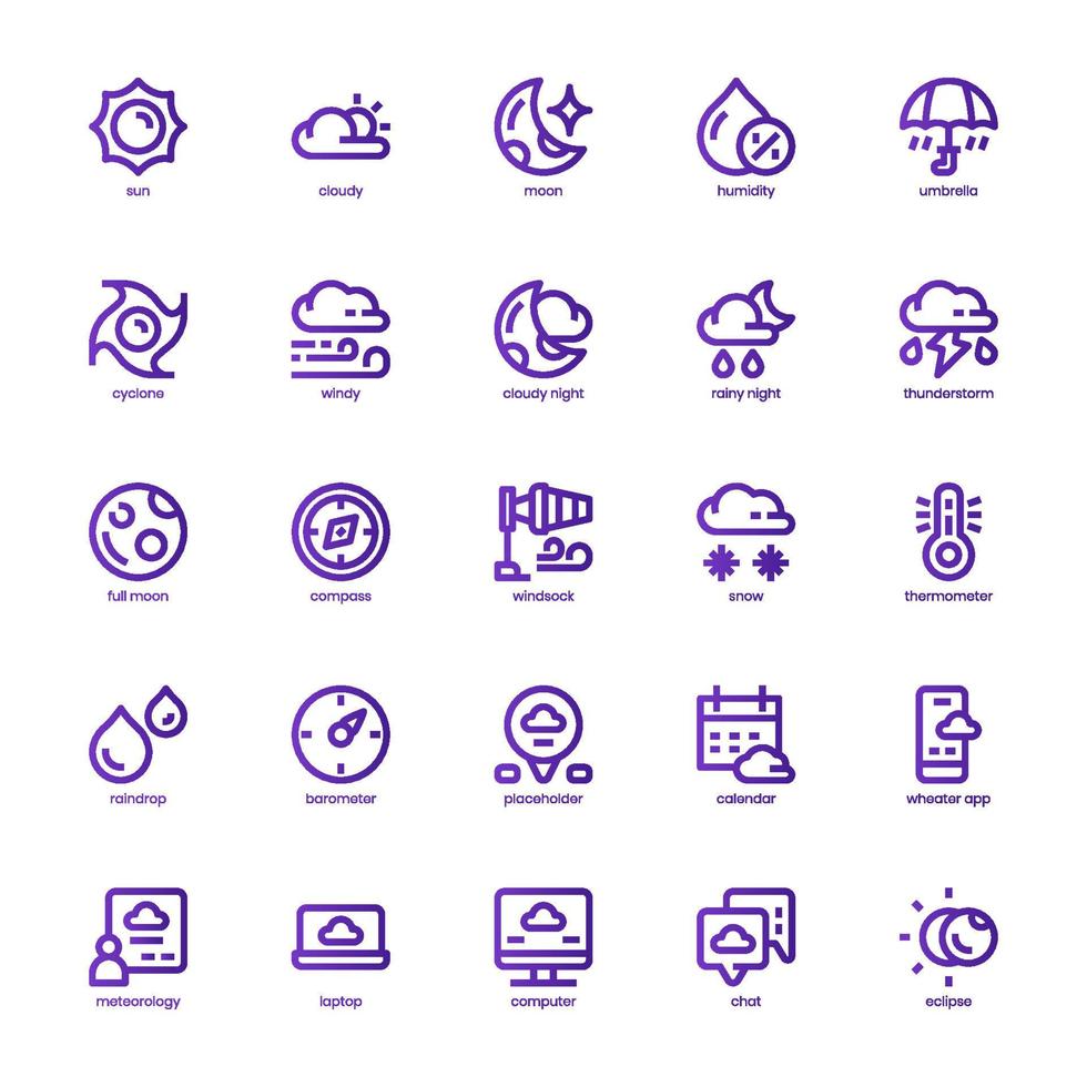 Weather icon pack for your website, mobile, presentation, and logo design. Weather icon basic line gradient design. Vector graphics illustration and editable stroke.