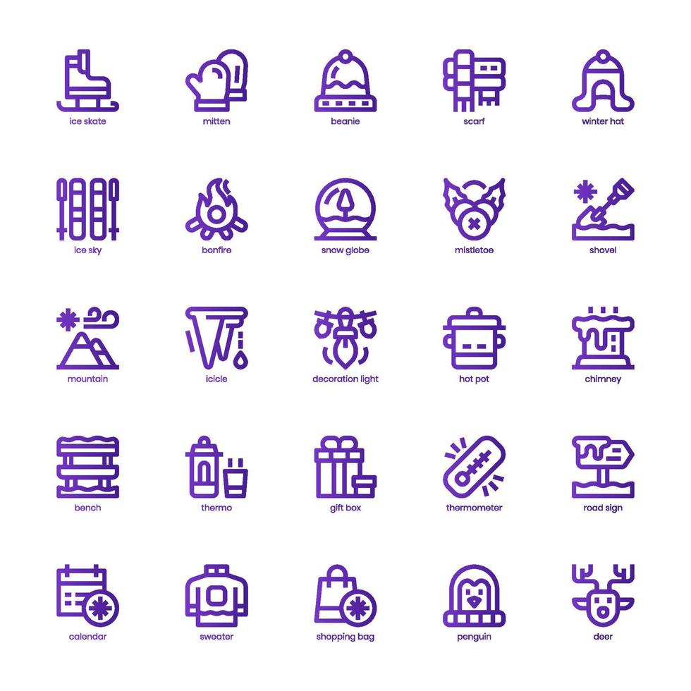 Winter icon pack for your website, mobile, presentation, and logo design. Winter icon basic line gradient design. Vector graphics illustration and editable stroke.