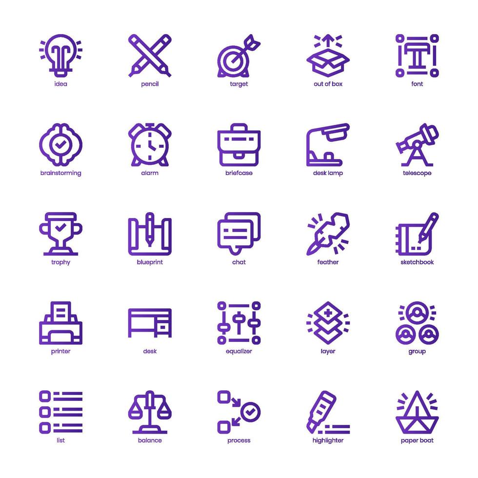 Creative Thinking icon pack for your website, mobile, presentation, and logo design. Creative Thinking icon basic line gradient design. Vector graphics illustration and editable stroke.