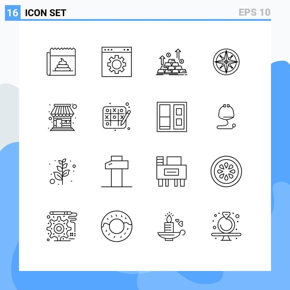 grupo de símbolos de iconos universales de 16 contornos modernos de elementos de diseño vectorial editables en efectivo de crecimiento de página de brújula de navegación vector