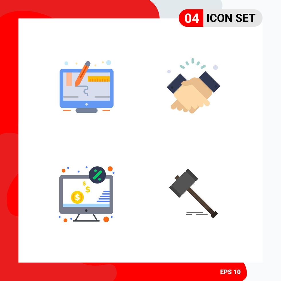 Flat Icon Pack of 4 Universal Symbols of computer computer screen hand money Editable Vector Design Elements