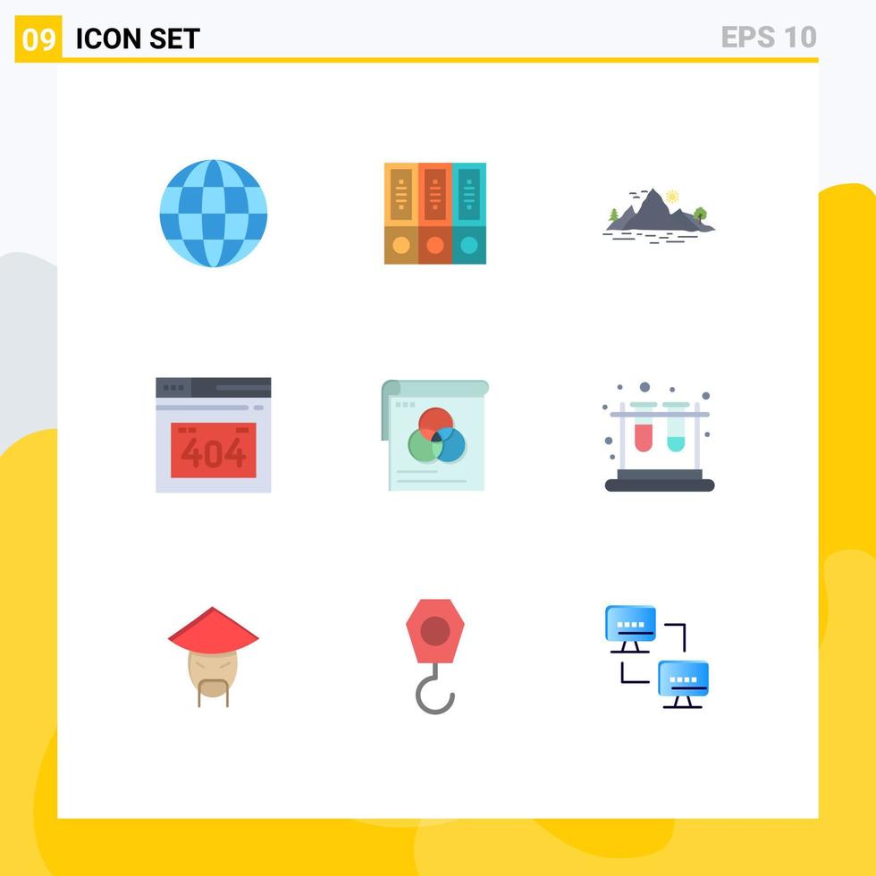 Mobile Interface Flat Color Set of 9 Pictograms of brusher error page folders error mountain Editable Vector Design Elements