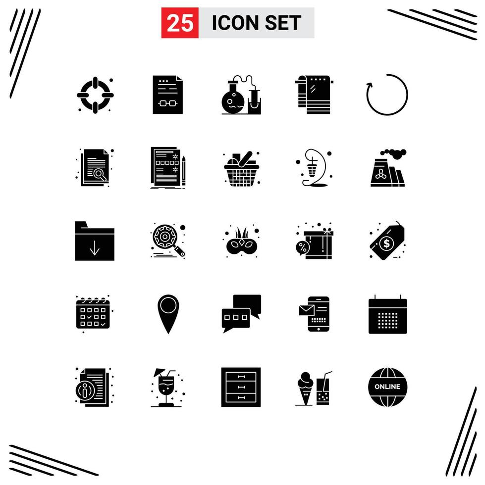 Set of 25 Vector Solid Glyphs on Grid for clockwise wiping tube towel bath Editable Vector Design Elements