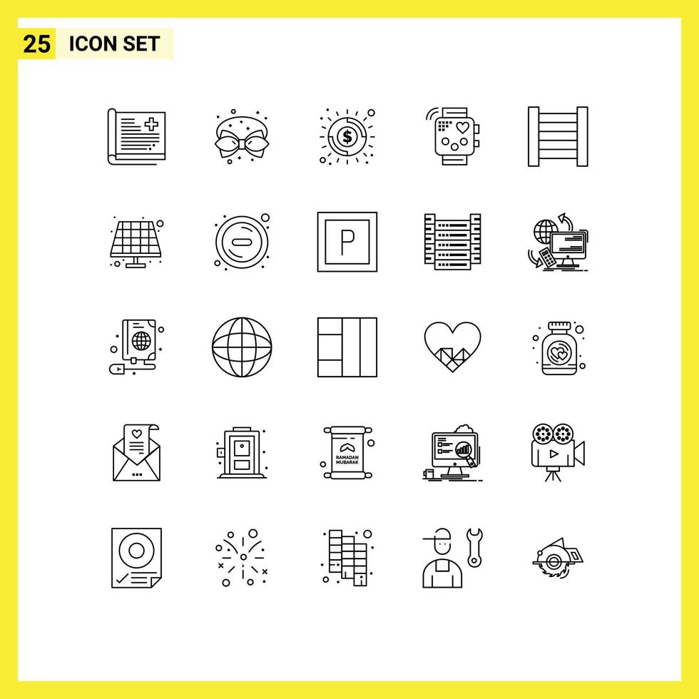 25 Universal Lines Set for Web and Mobile Applications heartbeat device decoration activity money Editable Vector Design Elements