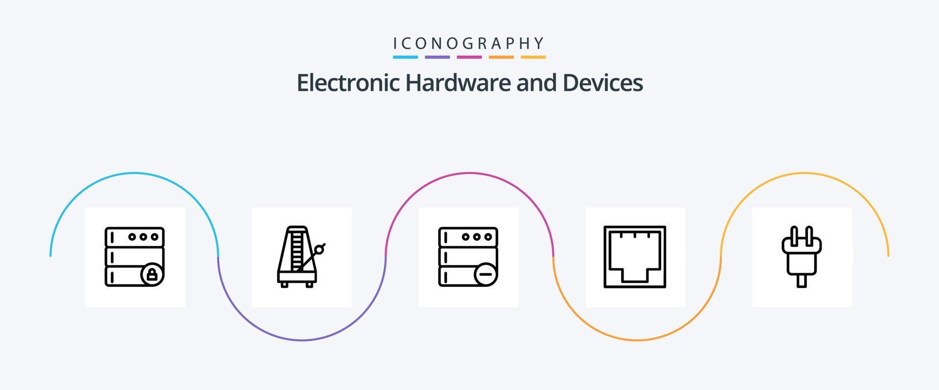 Devices Line 5 Icon Pack Including connector. port. database. network. ethernet vector
