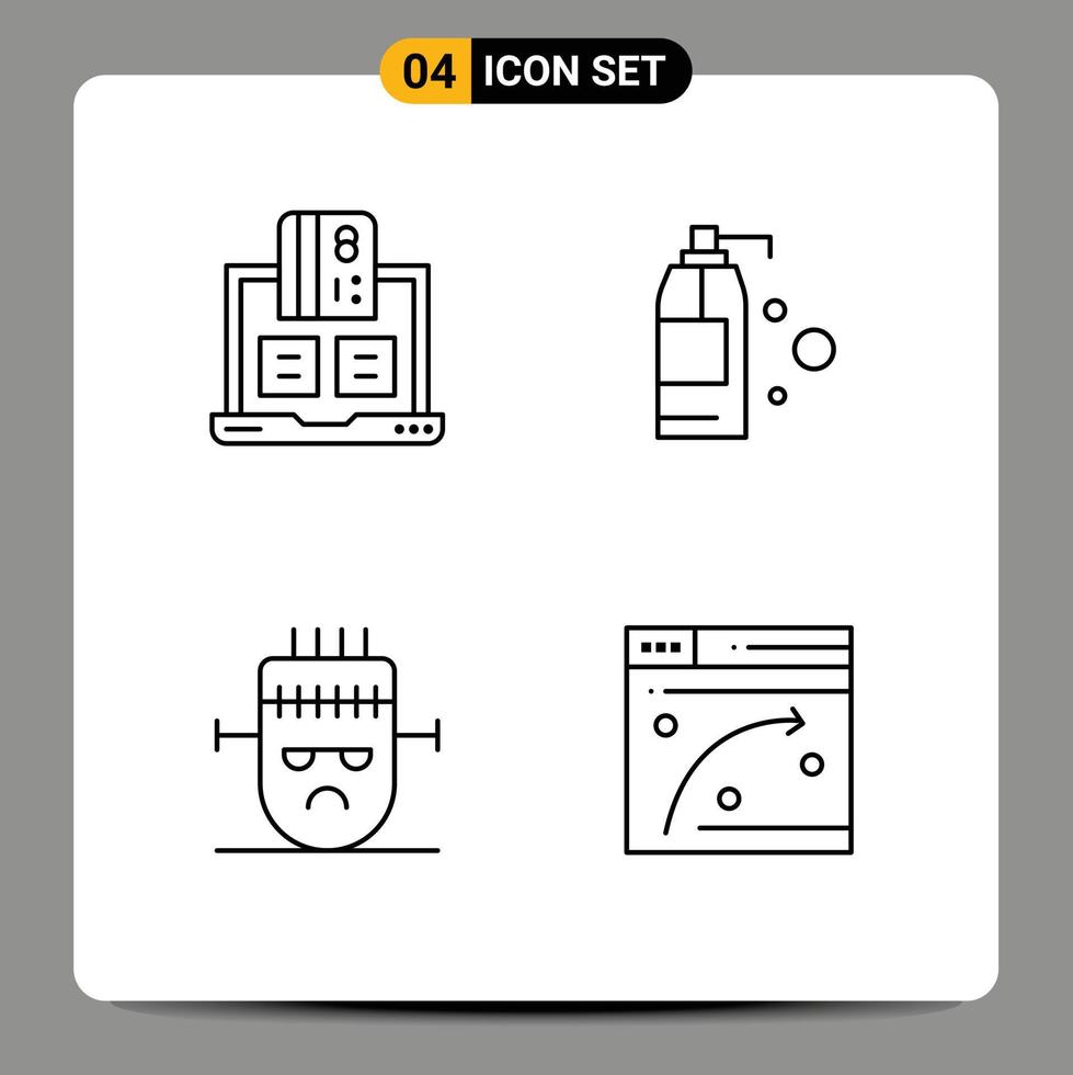 Set of 4 Modern UI Icons Symbols Signs for banking horror notebook detergent mask Editable Vector Design Elements