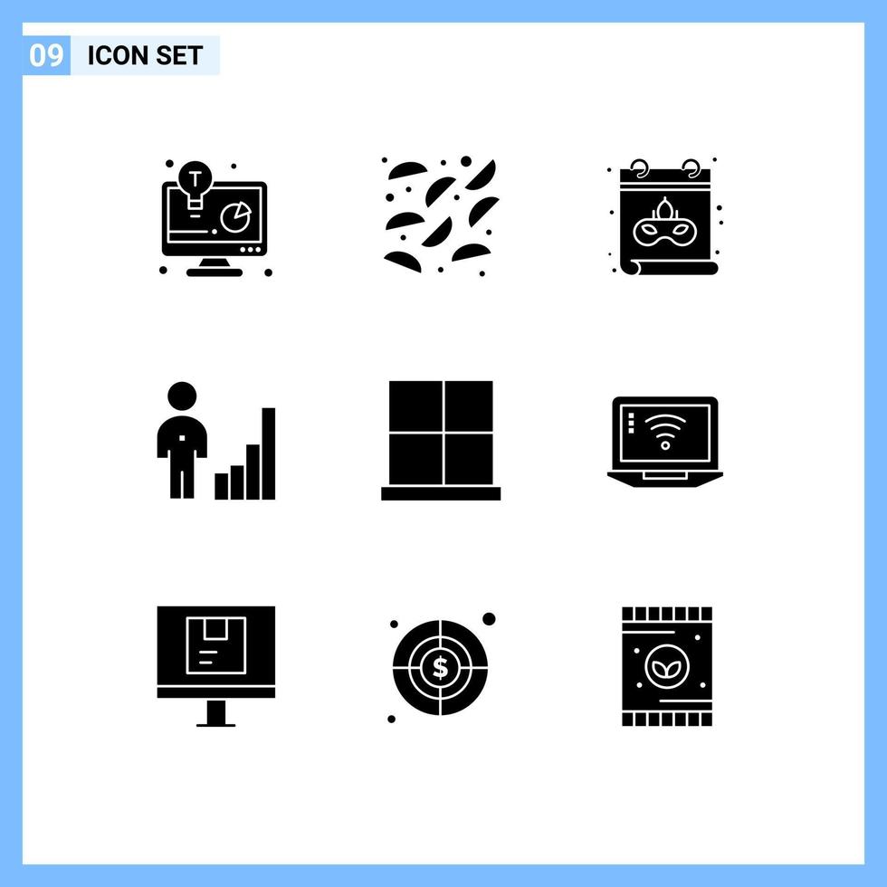 Mobile Interface Solid Glyph Set of 9 Pictograms of gate buildings mask management corporate Editable Vector Design Elements