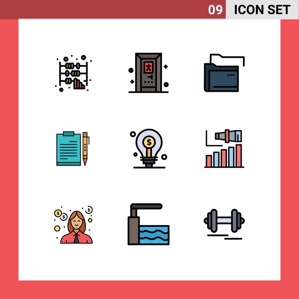 9 Universal Filledline Flat Colors Set for Web and Mobile Applications sheet page folder file business Editable Vector Design Elements