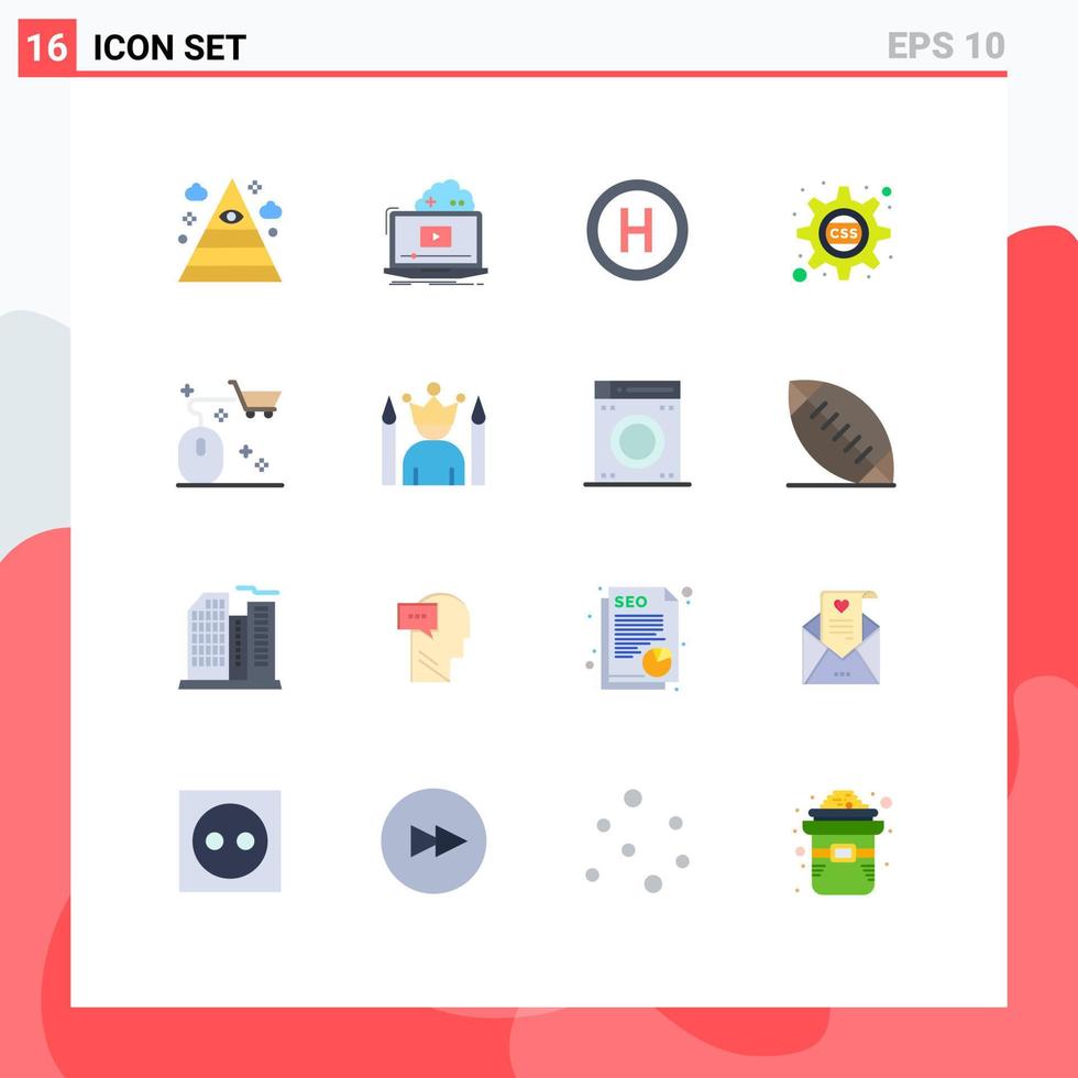 Modern Set of 16 Flat Colors and symbols such as cart css gear video ...