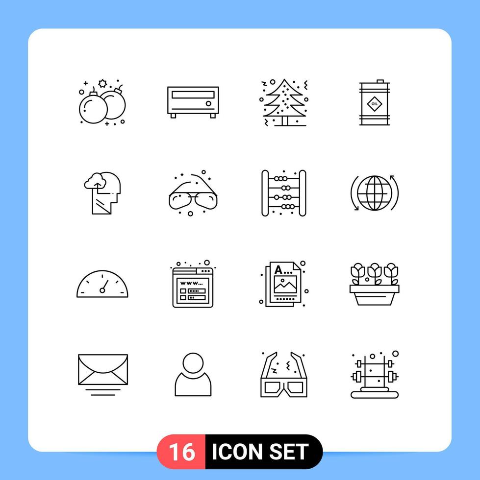 Set of 16 Modern UI Icons Symbols Signs for mind experience christmas tree toxic oil Editable Vector Design Elements