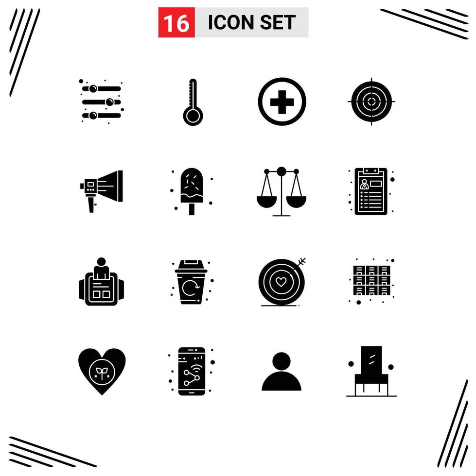 16 Universal Solid Glyph Signs Symbols of announce circle hospital strategy target Editable Vector Design Elements