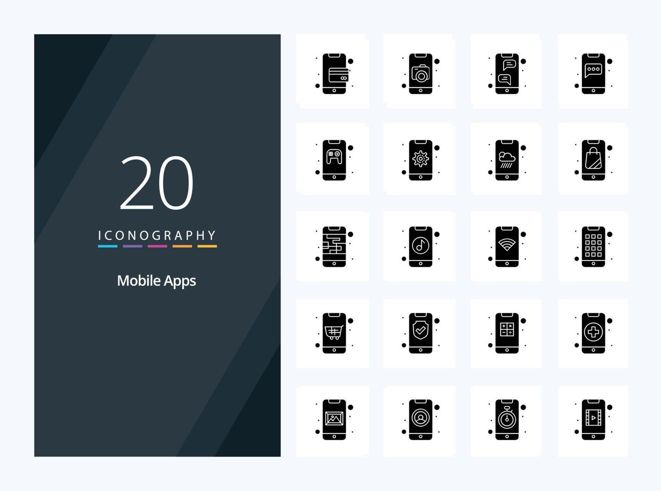 20 Mobile Apps Solid Glyph icon for presentation vector