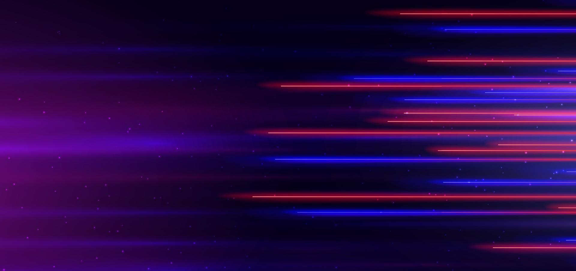 tecnología abstracta concepto futurista líneas horizontales rojas y azules con efecto de desenfoque de movimiento de velocidad sobre fondo azul oscuro. vector