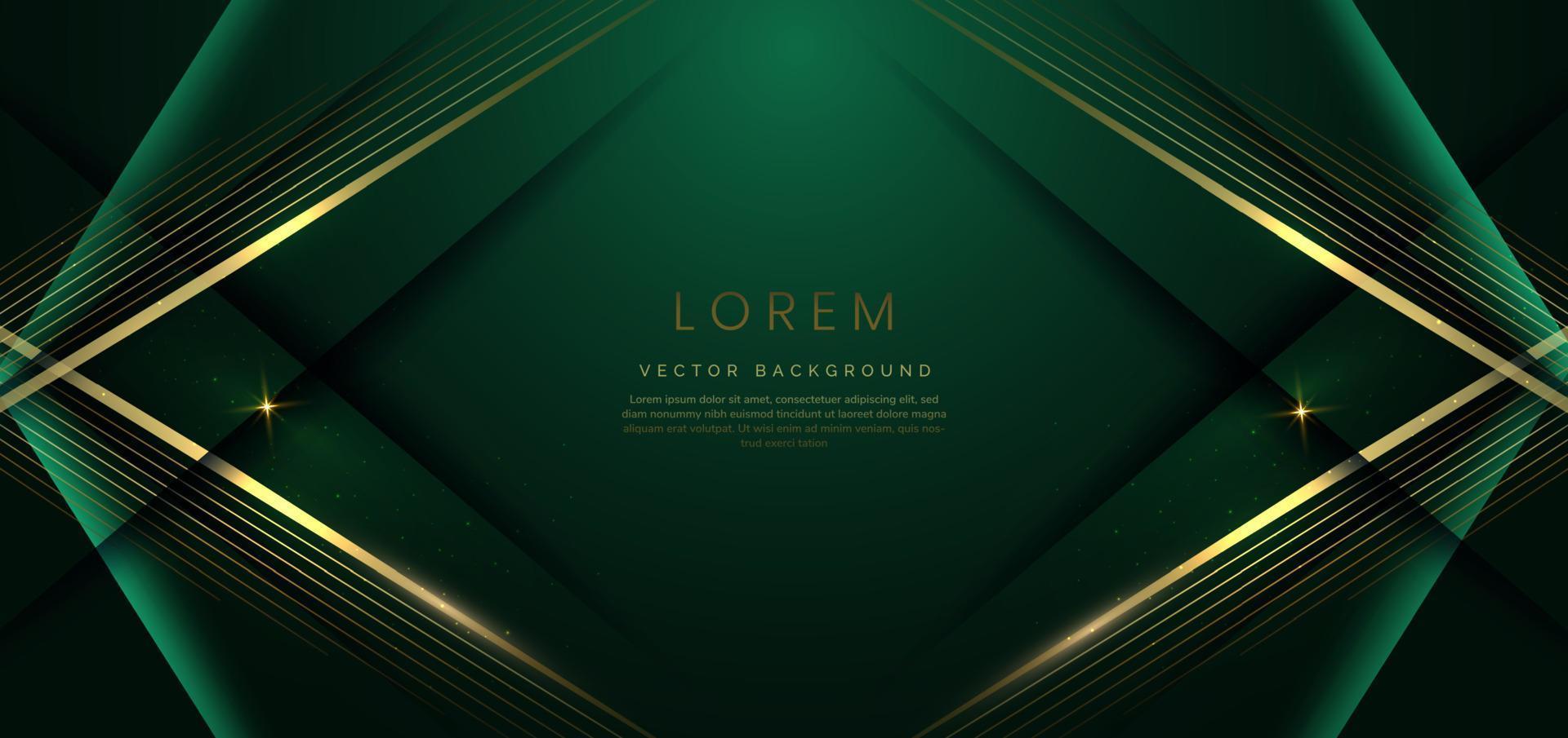 Abstract elegant dark green background with golden line and lighting effect sparkle. Luxury template design. vector