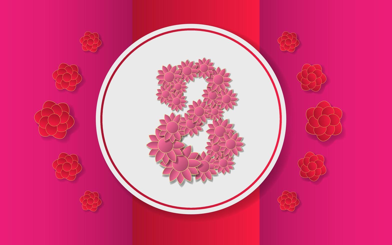 8 de marzo flor fondo rojo vector