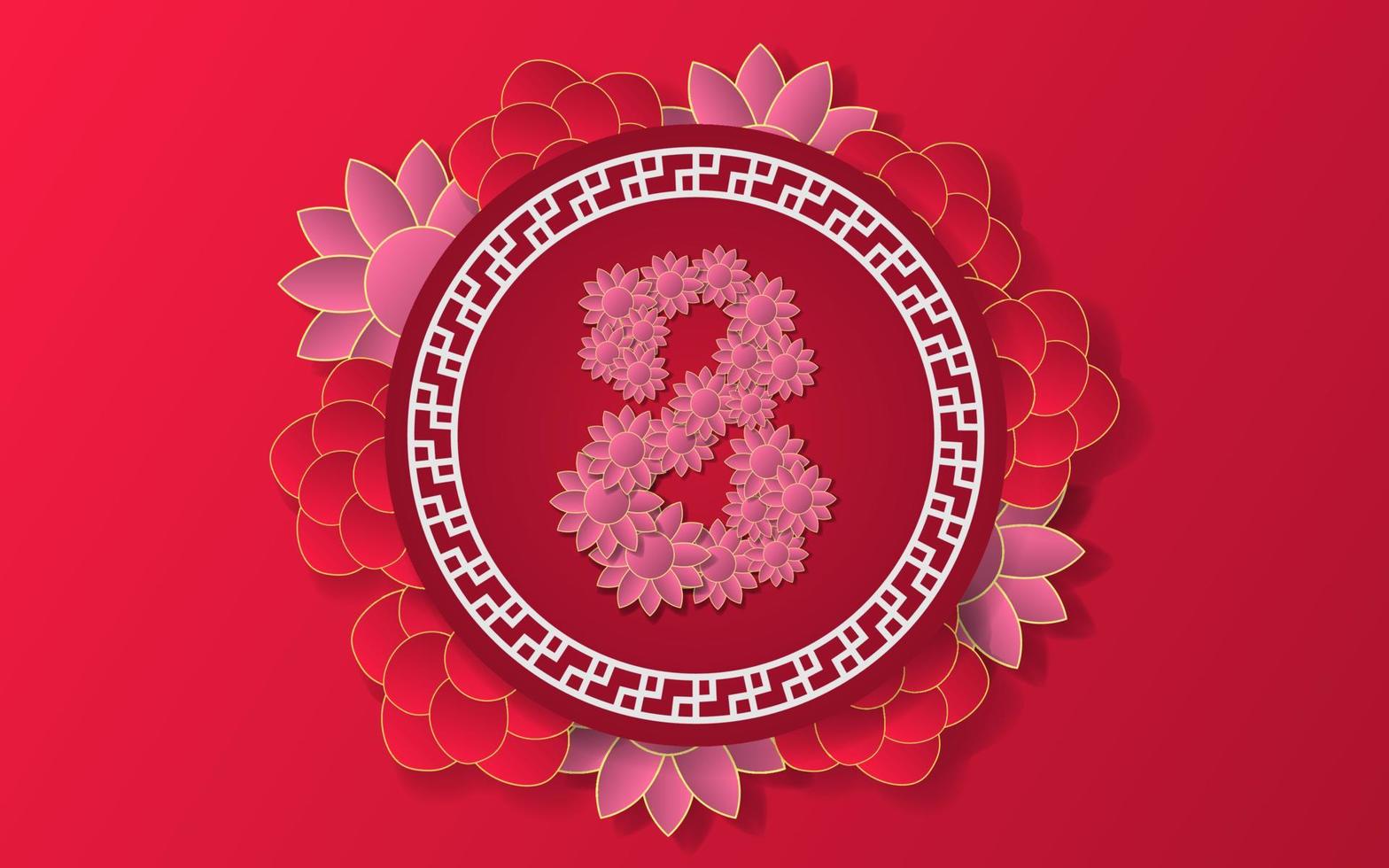 8 de marzo flor fondo rojo vector