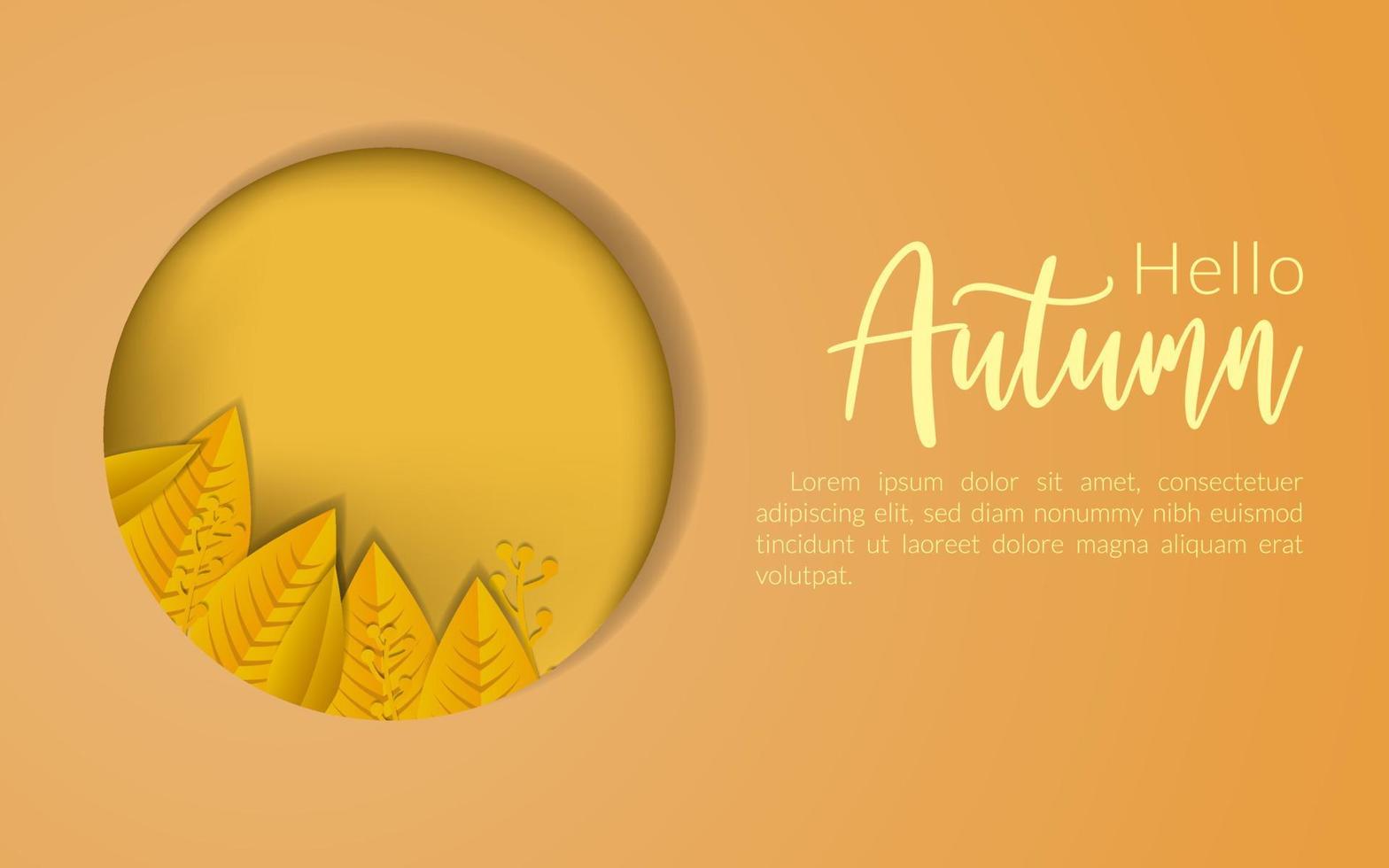Hello autumn , autumn leaves background gold gradient , fall season background decorative poster website banner vector