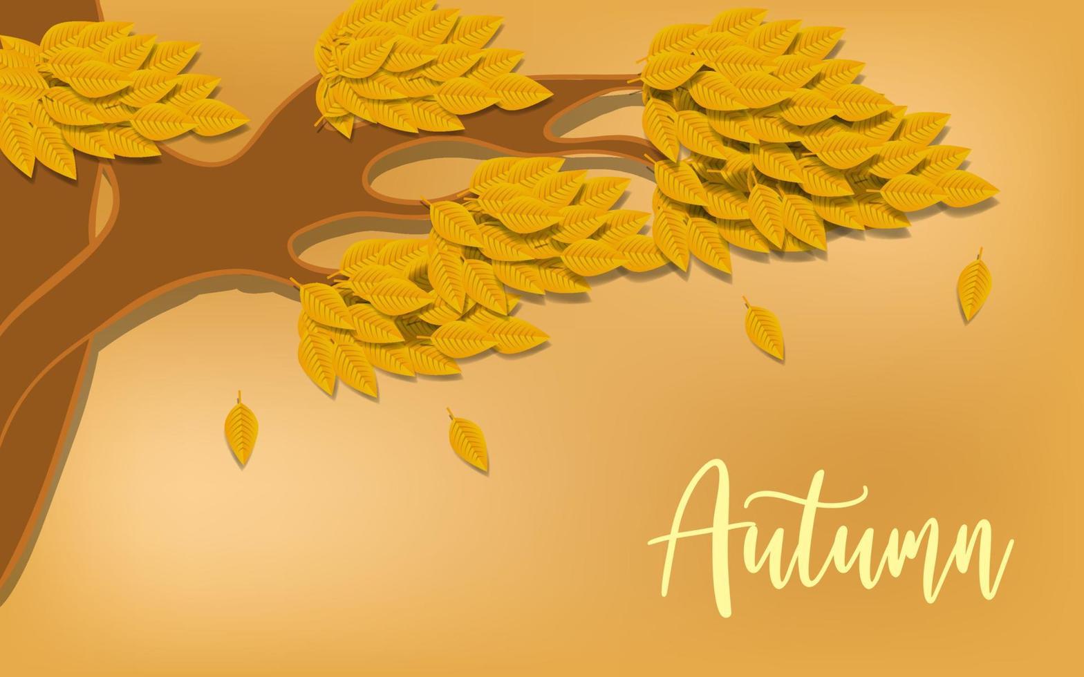 hola otoño, fondo de hojas de otoño degradado dorado, cartel decorativo de fondo de temporada de otoño banner de sitio web vector