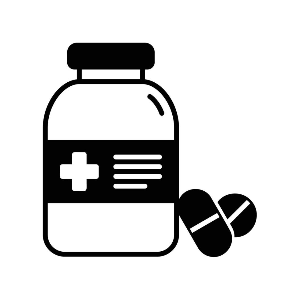 Medicine icon pill or capsule with bottle for medical health care vector