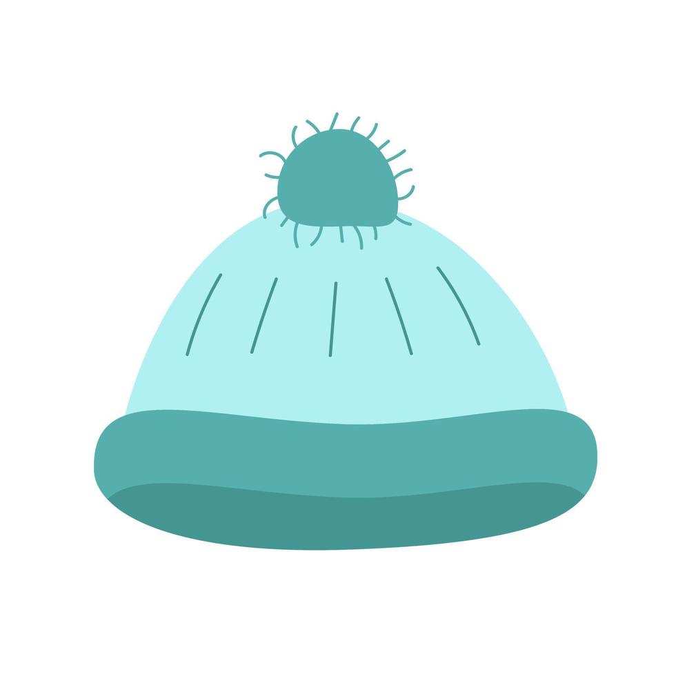 Warm knitted hat of mint blue color. Isolated image of an item of clothing on a white background in a vector