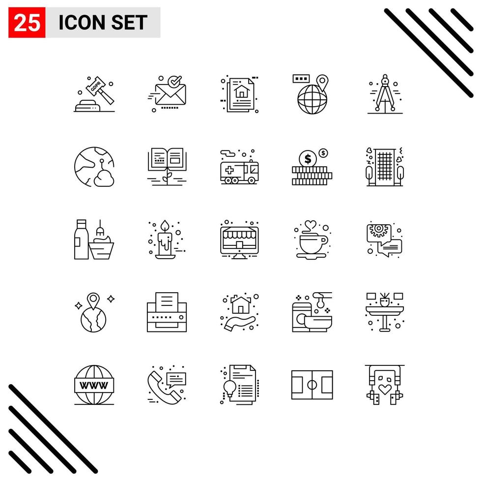 User Interface Pack of 25 Basic Lines of navigation world ok program algorithm data architecture Editable Vector Design Elements