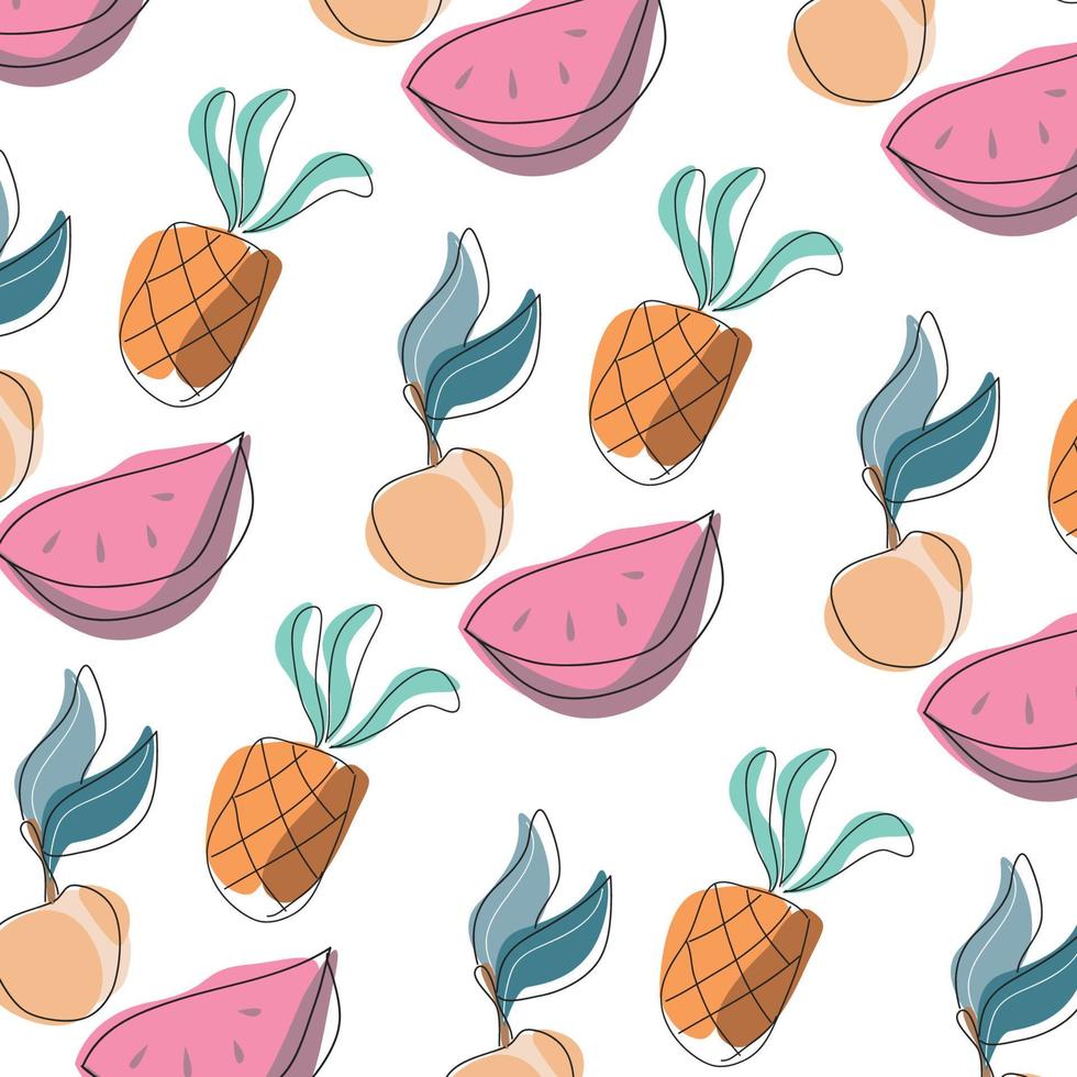 tropical fruit pattern, seamless apple, pineapple, watermelon illustration vector