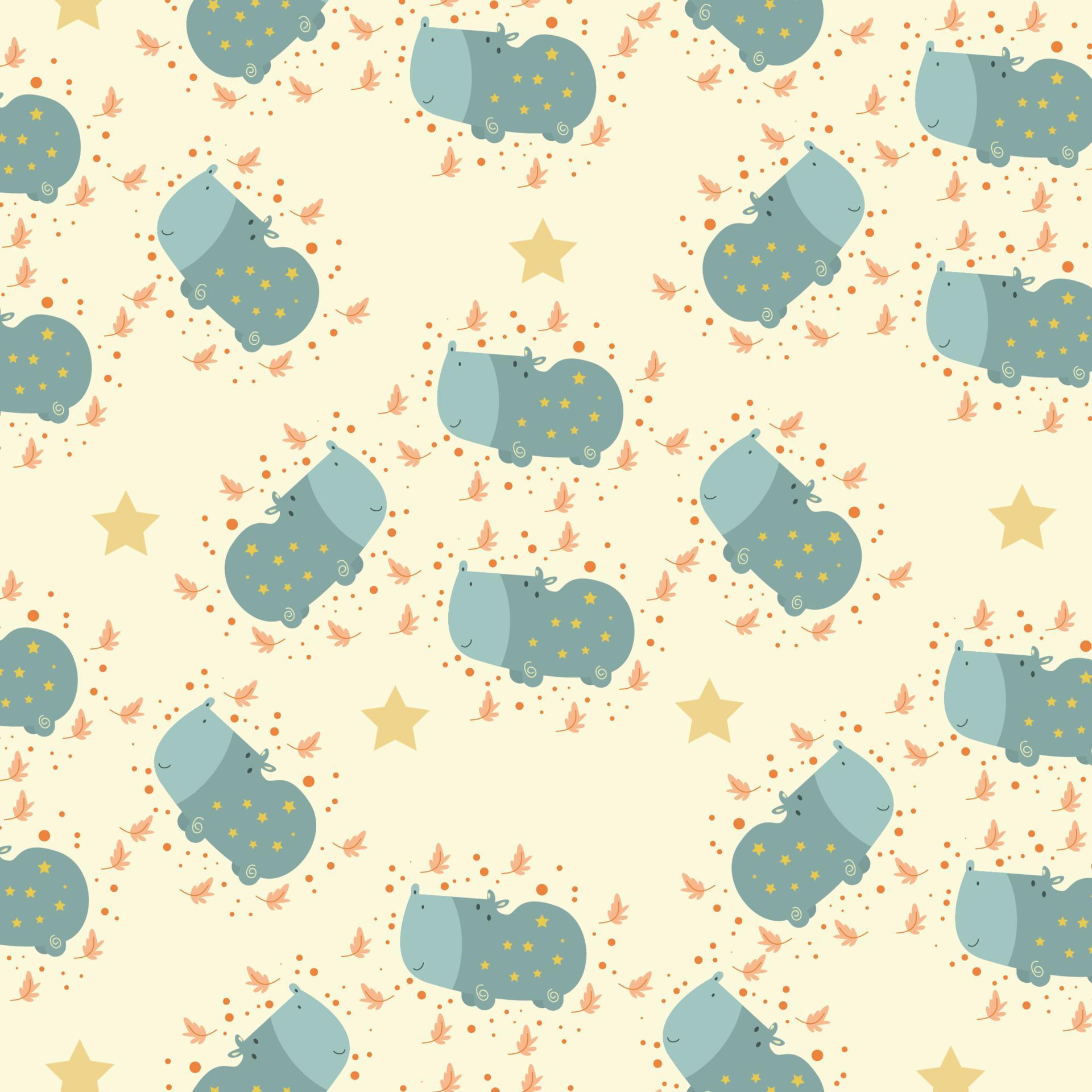 vector cute hippo seamless pattern for background, decorative wallpaper