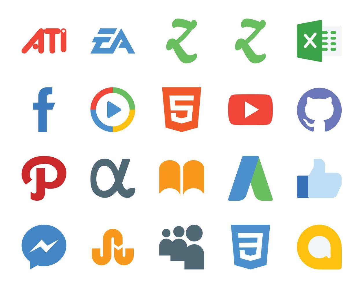 20 Social Media Icon Pack Including like ibooks video app net github vector