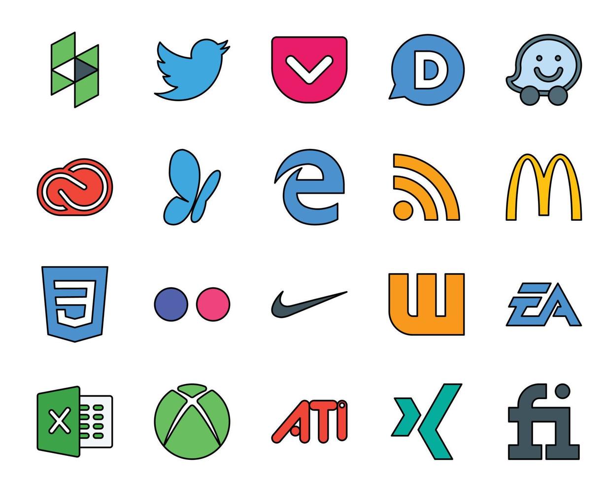 20 Social Media Icon Pack Including electronics arts nike adobe flickr mcdonalds 16178762 Vector Art at Vecteezy for Free Printable Logo Quiz With Answers Pdf