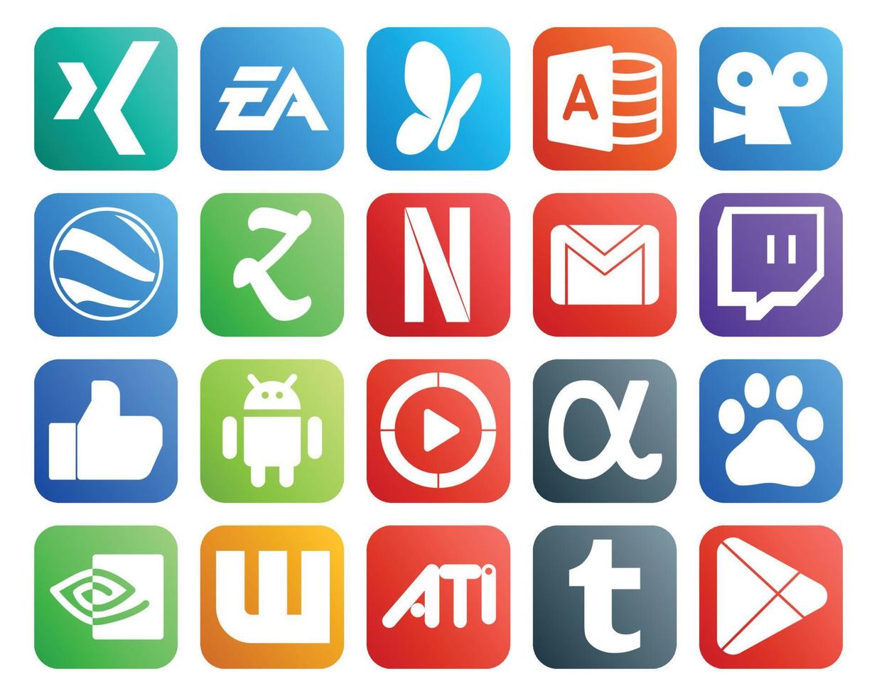 20 Social Media Icon Pack Including video android zootool like mail vector