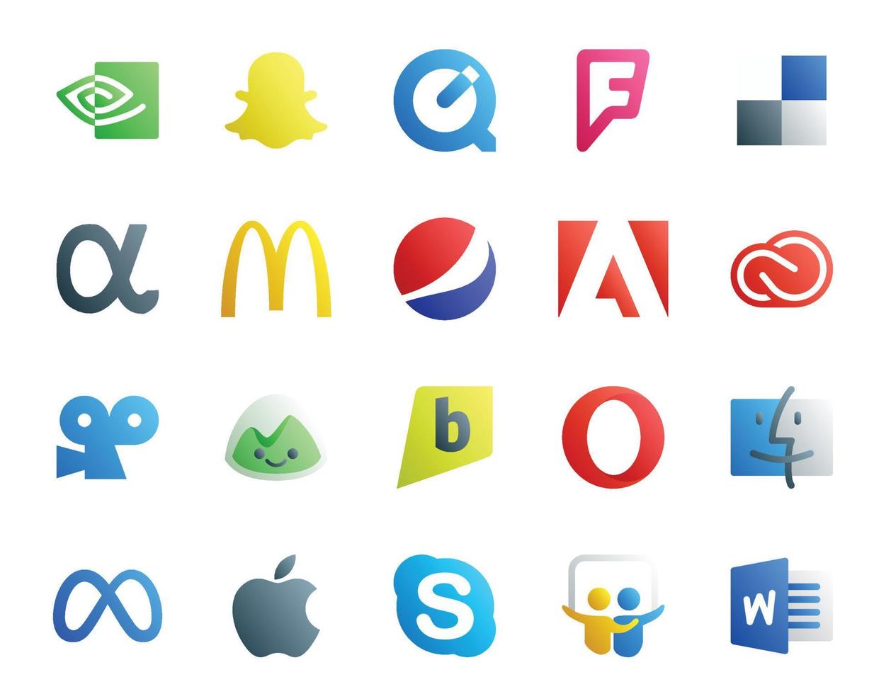 20 Social Media Icon Pack Including meta opera adobe brightkite viddler vector