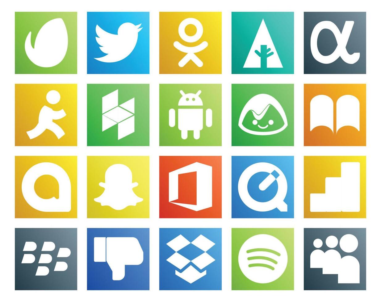 20 Social Media Icon Pack Including dislike google analytics android quicktime snapchat vector