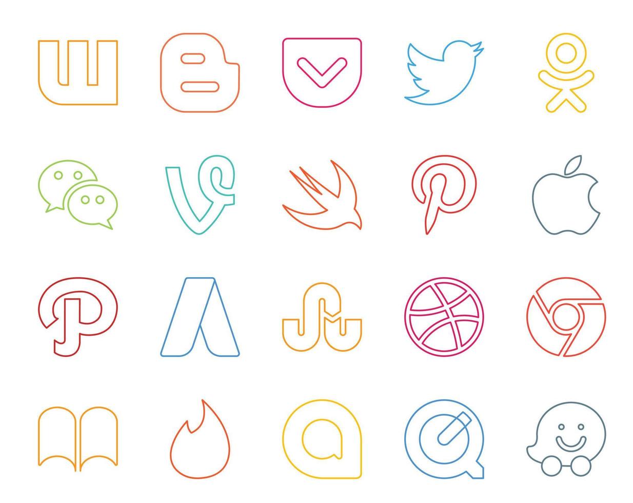 paquete de 20 íconos de redes sociales que incluye ibooks dribbble vine stumbleupon path vector