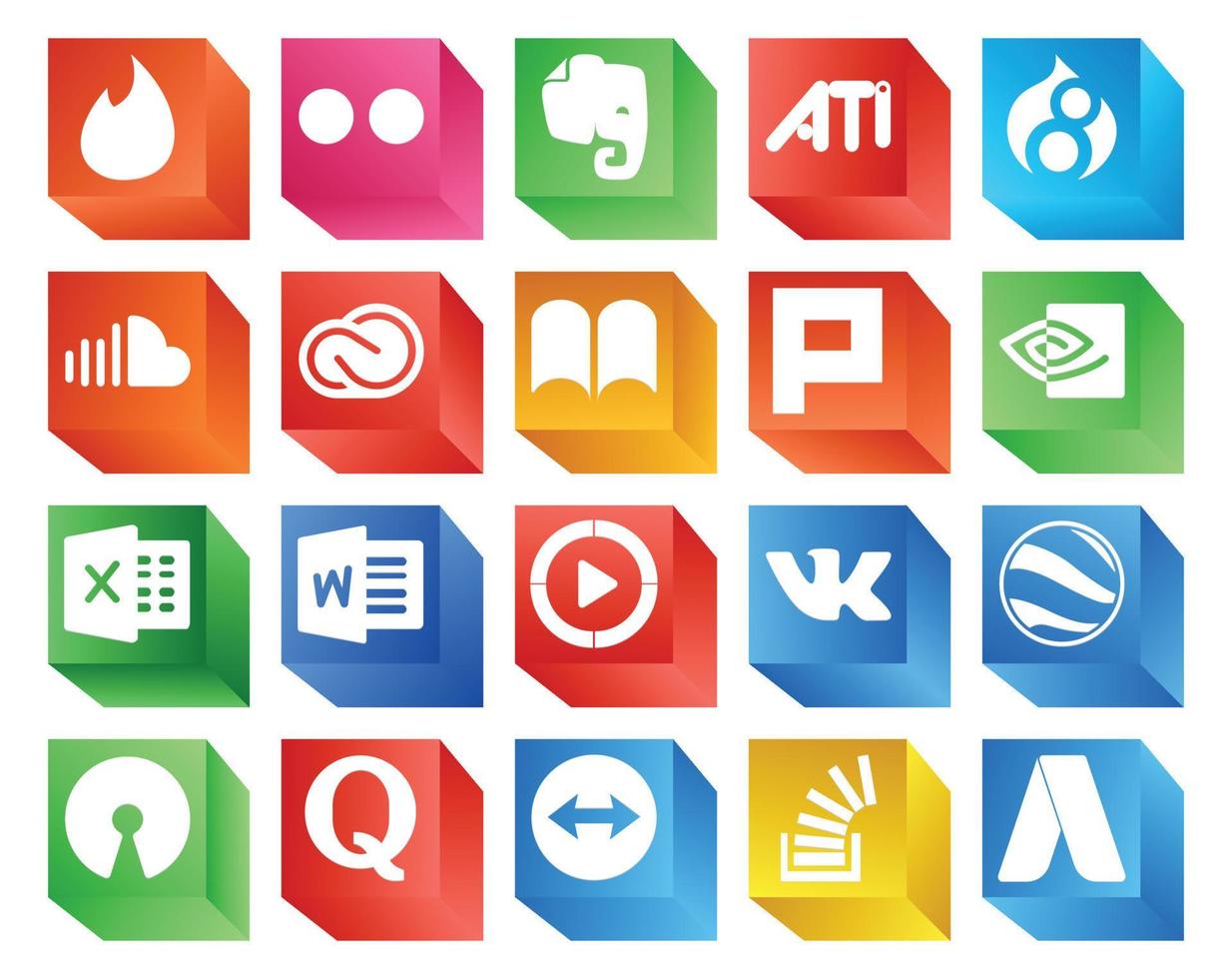 paquete de 20 íconos de redes sociales que incluye palabra de video nube creativa excel plurk vector