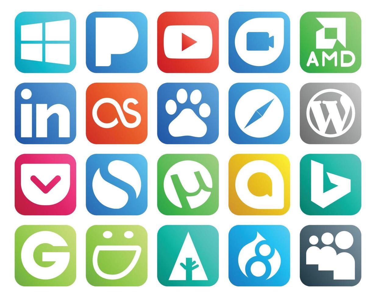 20 Social Media Icon Pack Including bing utorrent baidu simple cms vector