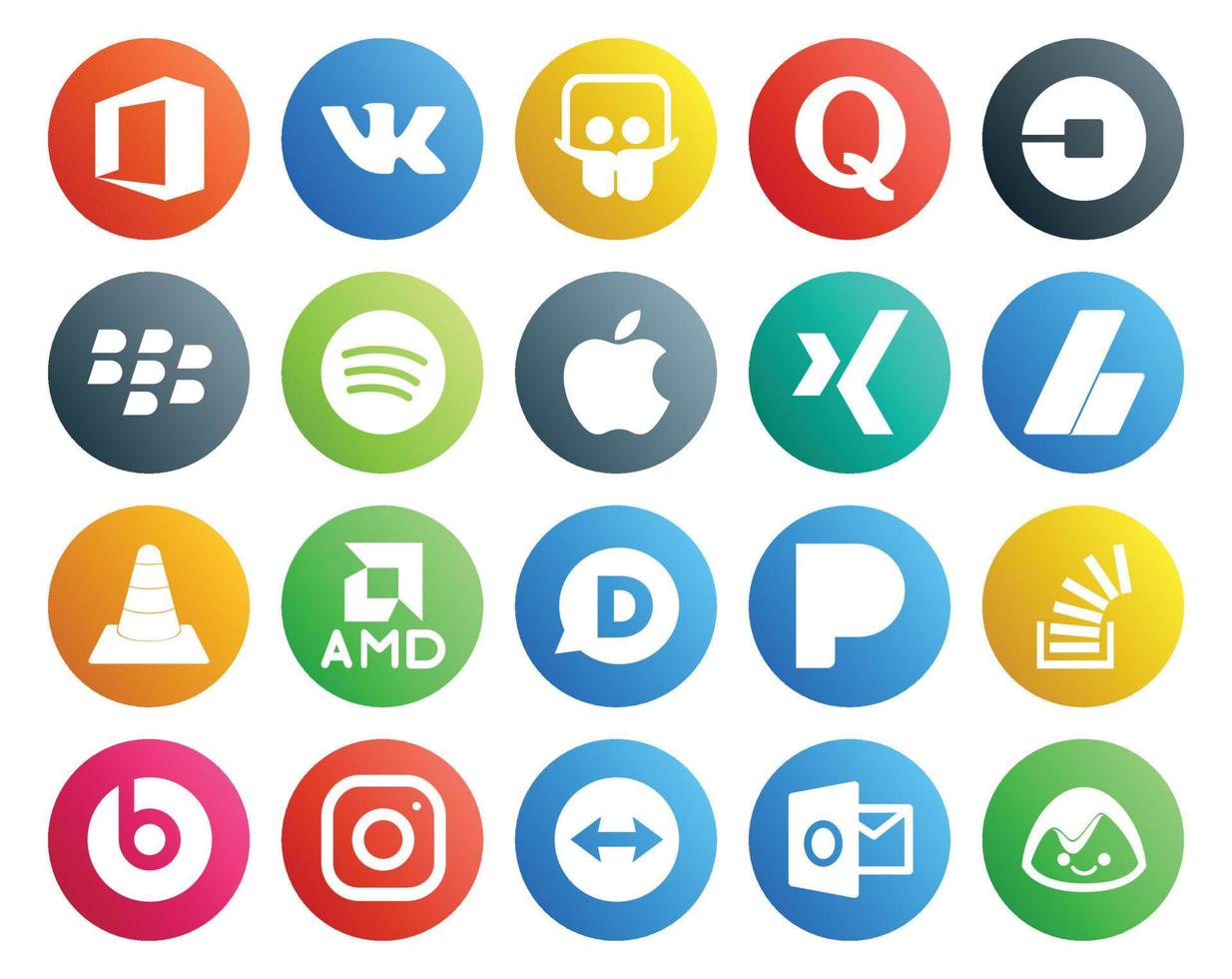 20 Social Media Icon Pack Including amd media blackberry vlc adsense vector