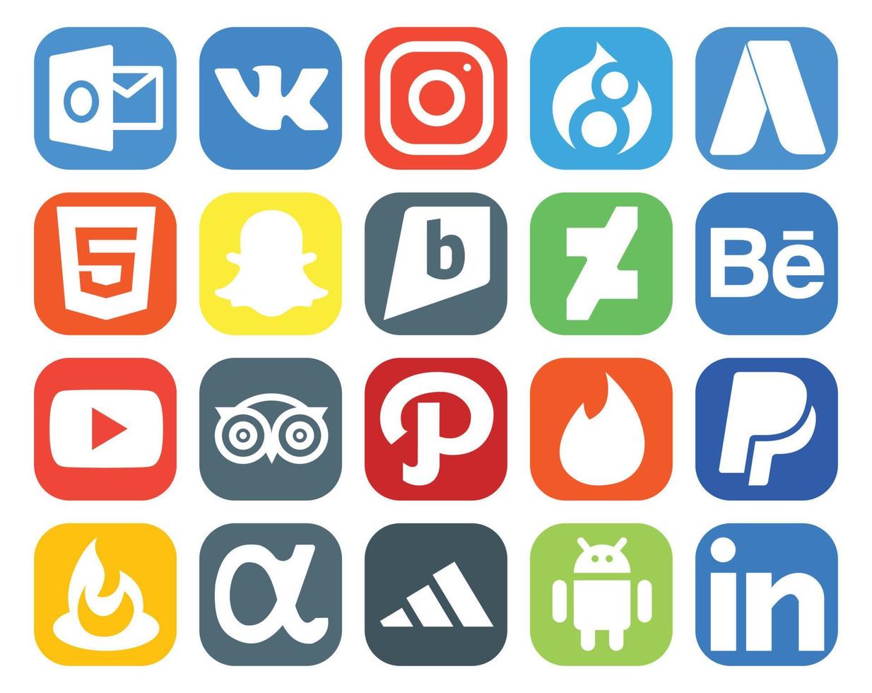 20 Social Media Icon Pack Including feedburner tinder deviantart path tripadvisor vector