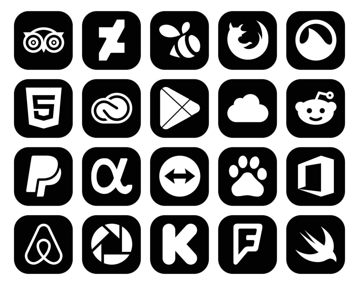 Paquete de 20 íconos de redes sociales que incluyen aplicaciones reddit en la nube creativa paypal de teamviewer vector