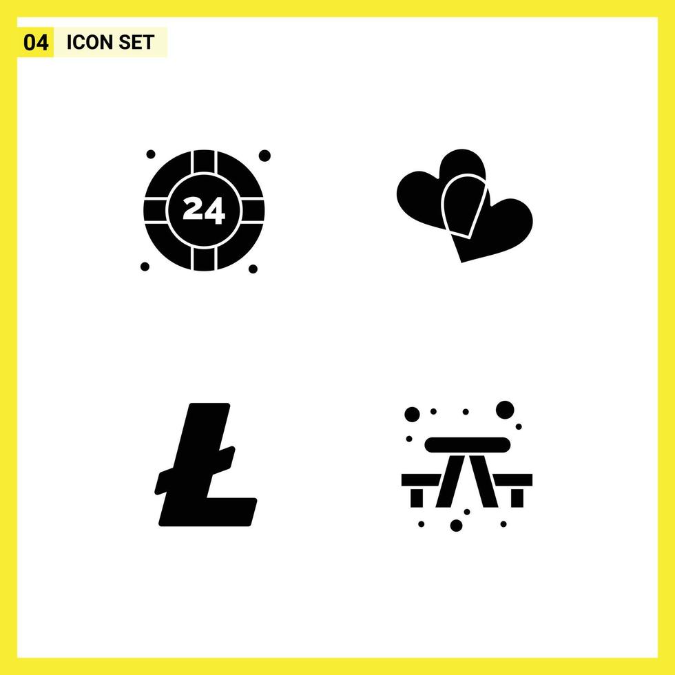 Set of 4 Vector Solid Glyphs on Grid for help lite coin help desk love bench Editable Vector Design Elements