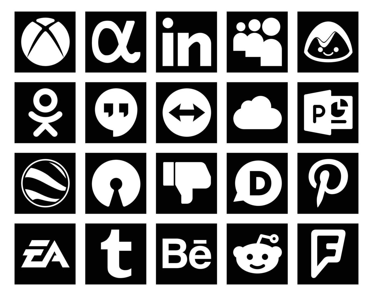 20 Social Media Icon Pack Including sports electronics arts icloud pinterest dislike vector