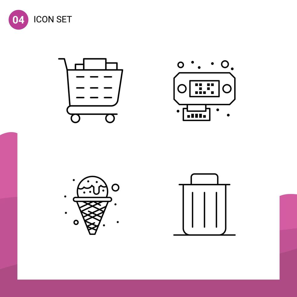 conjunto de 4 iconos de interfaz de usuario modernos símbolos signos para comprar conexión de gofre crema basura elementos de diseño vectorial editables vector