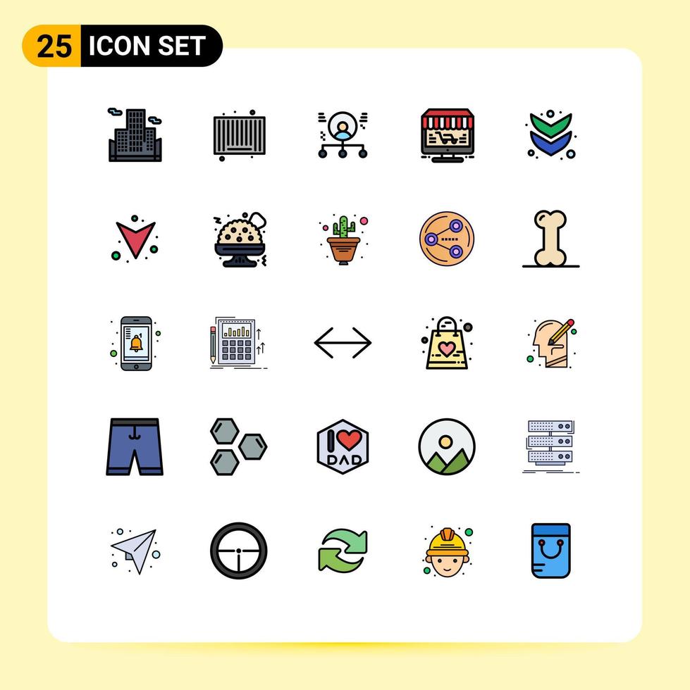 Mobile Interface Filled line Flat Color Set of 25 Pictograms of arrow store employee shop monitor Editable Vector Design Elements