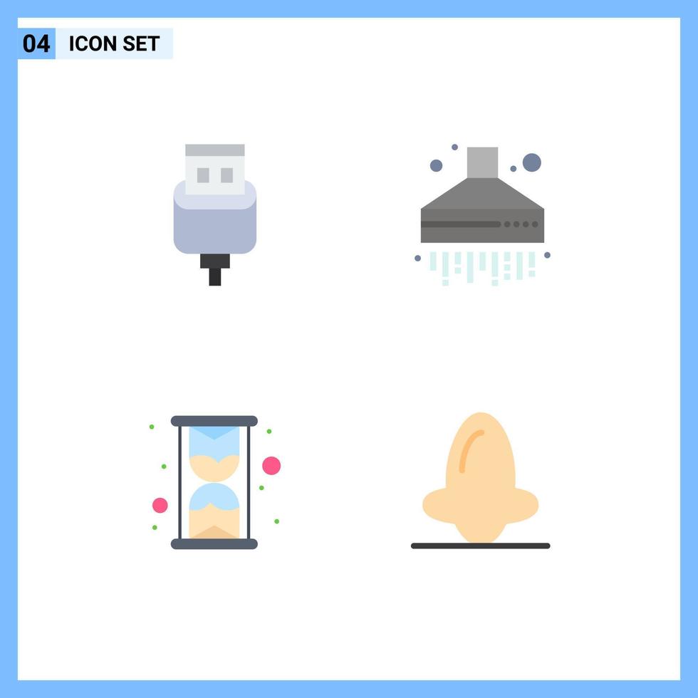 Pictogram Set of 4 Simple Flat Icons of cable watch usb kitchen biology Editable Vector Design Elements